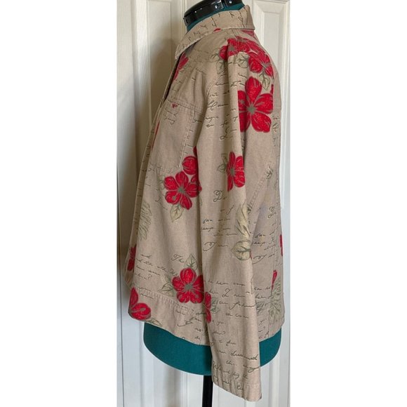 Hearts of Palm Collared Jacket Beige Red Floral Print 100% Cotton Women's Size 8 - Picture 14 of 16